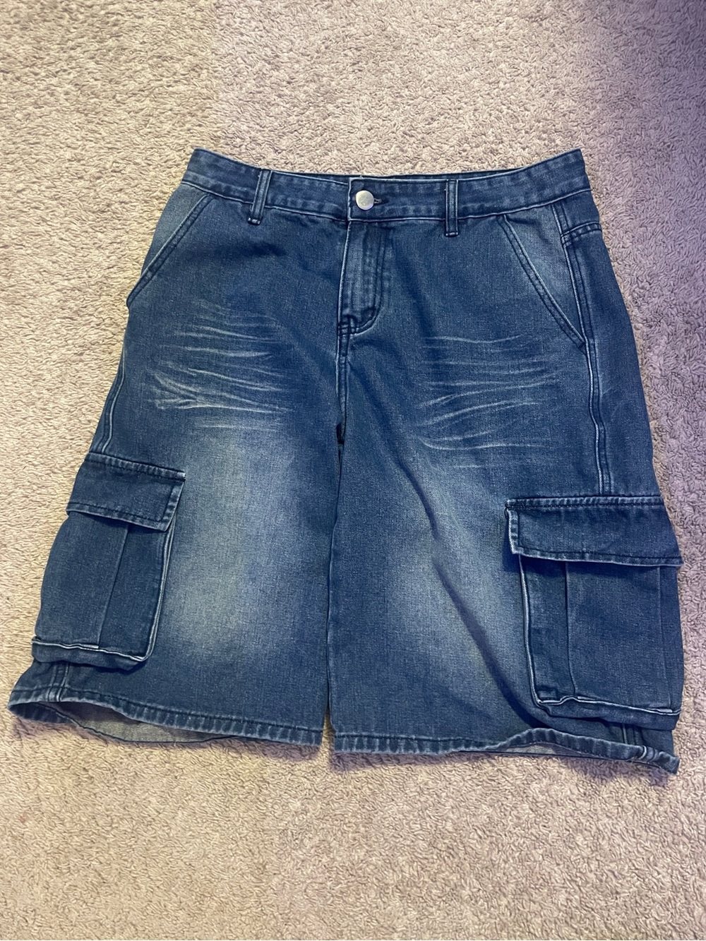 Men's Blue Denim Cargo Shorts with Side Utility Pockets